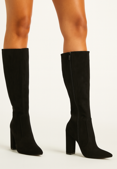 CZARNE DAMSKIE ZAMSZOWE KOZAKI NA OBCASIE ZAMEK LUSTRIA