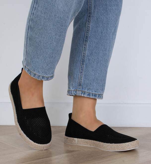 CZARNE KORONKOWE ESPADRYLE TENISÓWKI LUCJA
