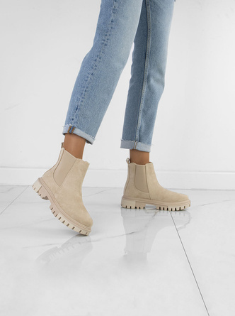 BEŻOWE BOTKI SZTYBLETY ZAMSZ KLASYCZNE SIMON