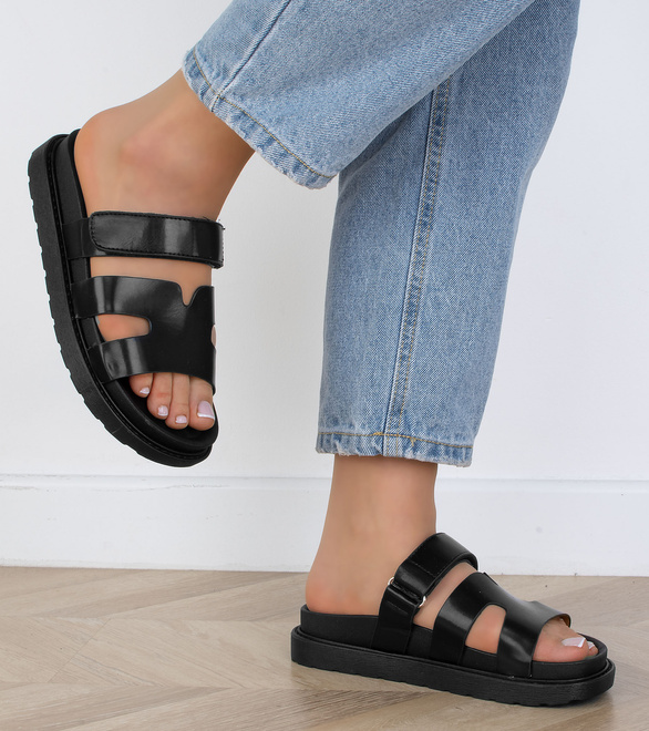 CZARNE DAMSKIE KLAPKI ELEGANCKIE SARAE