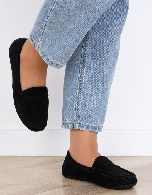 CZARNE MOKASYNY ZAMSZOWE DAMSKIE WSUWANE ORPE