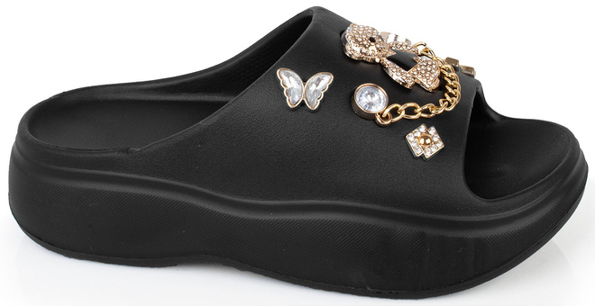 CZARNE LEKKIE KLAPKI SANDAŁY Z OZDOBAMI LIRIZA 1