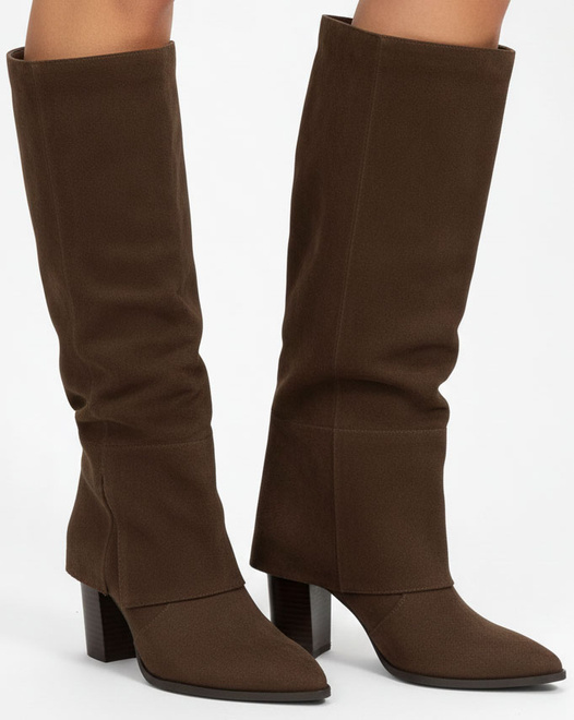 DAMSKIE BRĄZOWE WYSOKIE KOZAKI ZAMSZOWE NA SŁUPKU ROSELINE 2