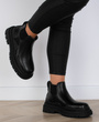 CZARNE BOTKI SKÓRZANE PLATFORMA WSUWANE DAZALA