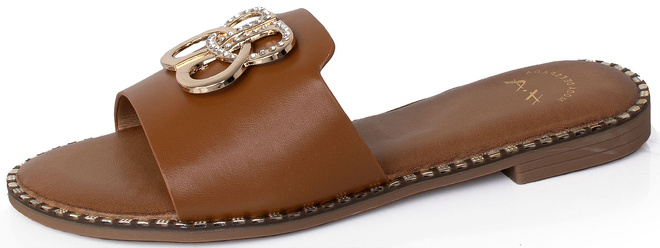 CAMEL DAMSKIE SKÓRZANE KLAPKI ELEGANCKIE OZDOBA MIRMA 3