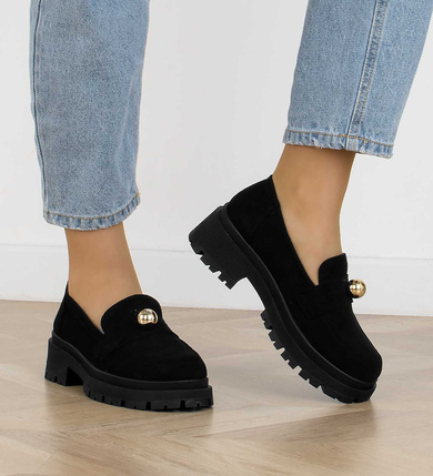 CZARNE MOKASYNY ZAMSZOWE PÓŁBUTY NA PLATFORMIE MEG