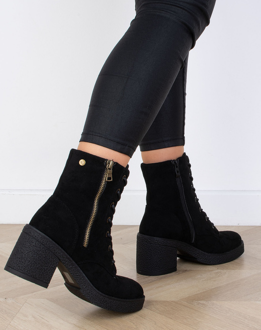 CZARNE DAMSKIE BOTKI NA SŁUPKU ZAMSZOWE VERO 7