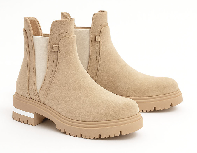 BEŻOWE ZAMSZOWE DAMSKIE BOTKI SZTYBLETY PLATFORMA NIVITA 3