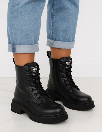 CZARNE SKÓRZANE BOTKI DAMSKIE OCIEPLANE TRAPERY GLANY AXERNE