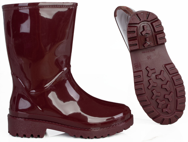 BŁYSZCZĄCE KALOSZE BOTKI SZTYBLETY BORDOWE MESSO 1