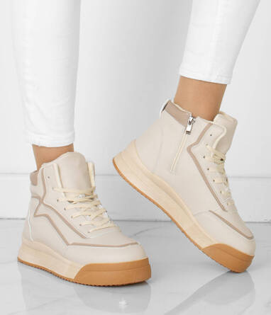 BEŻOWE SNEAKERSY OCIEPLANE BOTKI EKOSKÓRA