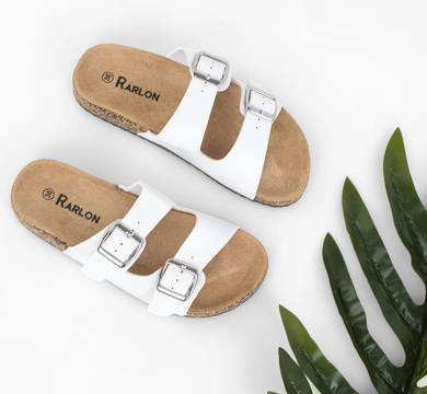 BIAŁE KLAPKI Z KLAMRAMI NA KORKU TAINA