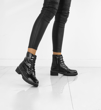 CZARNE BOTKI GLANY KROKODYL EKOSKÓRA