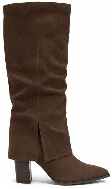 DAMSKIE BRĄZOWE WYSOKIE KOZAKI ZAMSZOWE NA SŁUPKU ROSELINE 1