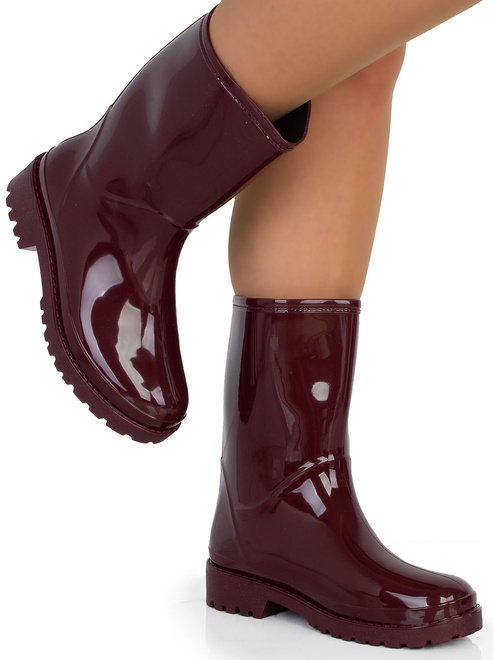 BŁYSZCZĄCE KALOSZE BOTKI SZTYBLETY BORDOWE MESSO 5