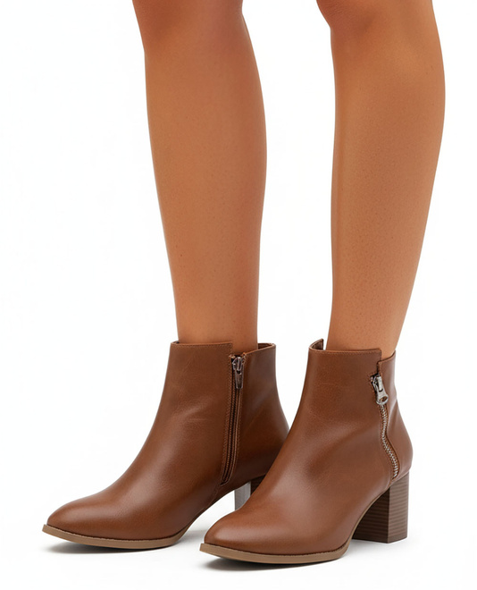 BRĄZOWE DAMSKIE BOTKI NA SŁUPKU SKÓRZANE NA ZAMEK MILWA 5