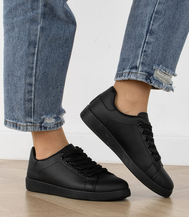 CZARNE SNEAKERSY TRAMPKI SKÓRZANE KIDA