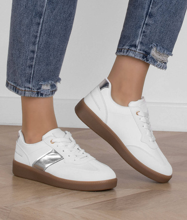 BIAŁE SNEAKERSY TRAMPKI WSTAWKI SKÓRZANE SPORTOWE MIRRIAM