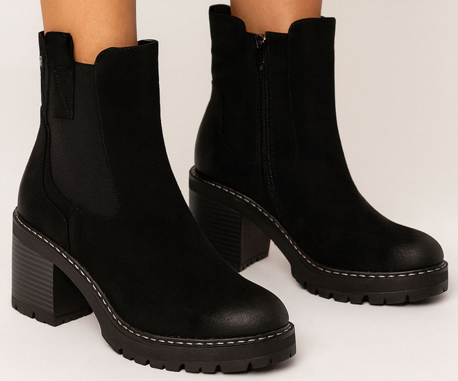 DAMSKIE CZARNE ZAMSZOWE BOTKI TRAPERY OCIEPLANE LAVENA 2