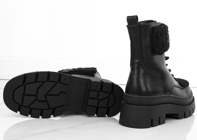 CZARNE SKÓRZANE BOTKI DAMSKIE OCIEPLANE TRAPERY GLANY AXERNE 6