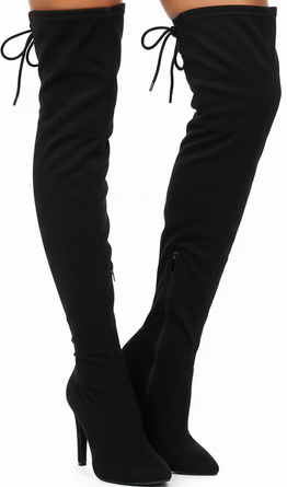 CZARNE DAMSKIE ZAMSZOWE KOZAKI NA OBCASIE ZAMEK