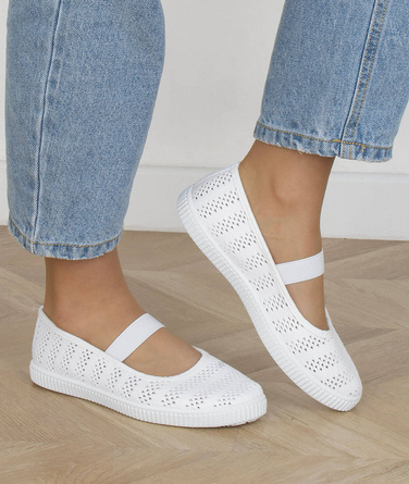 BIAŁE KORONKOWE TRAMPKI BALERINKI TENISÓWKI DIERA