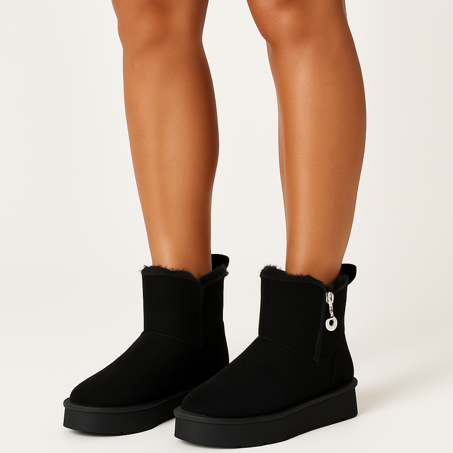 CZARNE OCIEPLANE ŚNIEGOWCE BOTKI NA PLATFORMIE