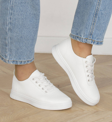 BIAŁE TRAMPKI DAMSKIE TENISÓWKI AŻUROWE SZNUROWANE BARILA