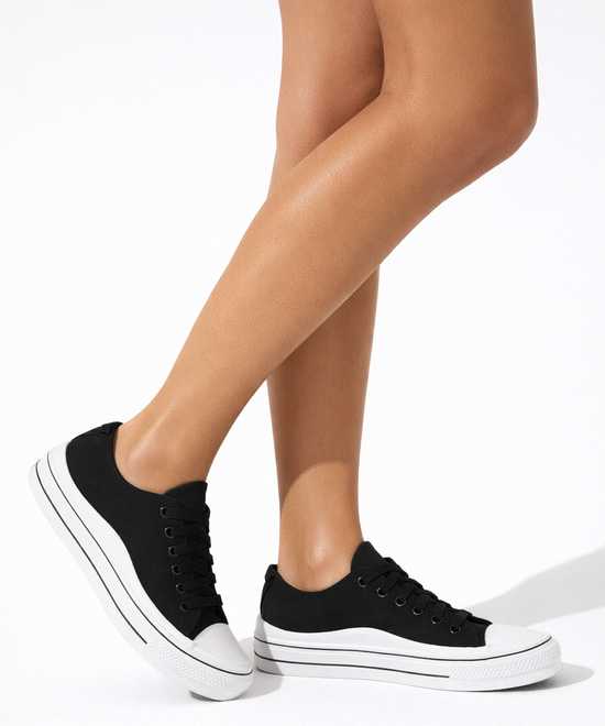 CZARNE SNEAKERSY TRAMPKI GRUBA PODESZWA SZNUROWANE