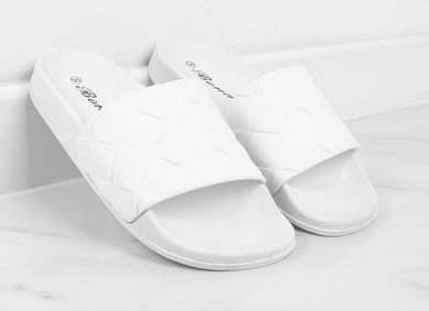 BIAŁE GUMOWE PLECIONE KLAPKI MELISKI KEILIS