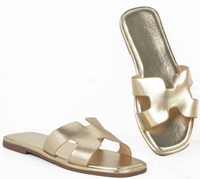 ZŁOTE KLAPKI DAMSKIE EKOSKÓRA PASKI ONIKA