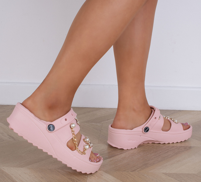 RÓŻOWE LEKKIE KLAPKI SANDAŁY Z OZDOBAMI AURORA 5