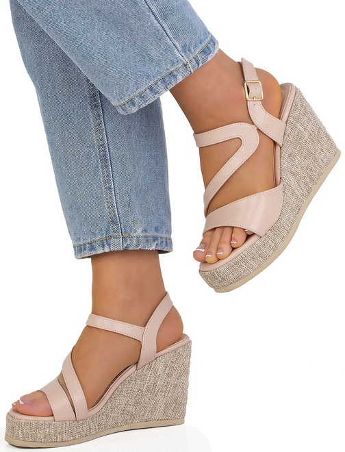 BEŻOWE SANDAŁY SKÓRZANE NA KOTURNIE ESPADRYLE MAFI 4