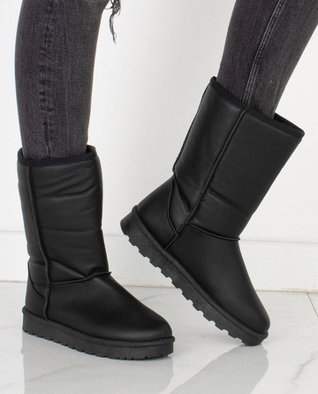 ŚNIEGOWCE CZARNE SKÓRZANE OCIEPLANE WSUWANE KOZAKI LENA