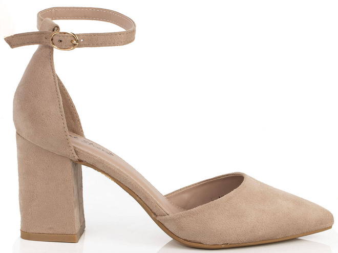 BEŻOWE DAMSKIE ZAMSZOWE CZÓŁENKA NA SŁUPKU SZPIC RAMONA 1