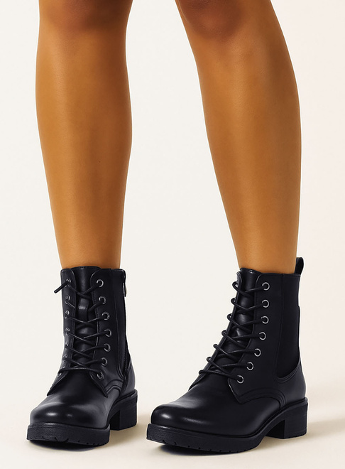 CZARNE SKÓRZANE BOTKI DAMSKIE OCIEPLANE TRAPERY GLANY 6