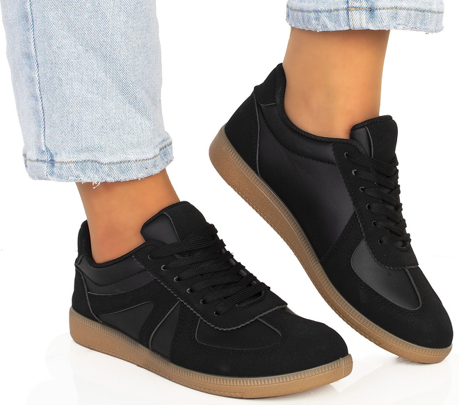 CZARNE DAMSKIE SNEAKERSY TRAMPKI SKÓRZANE DOTS 4
