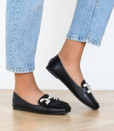 CZARNE MOKASYNY PÓŁBUTY ŁAŃCUCH EKOSKÓRA ABEL