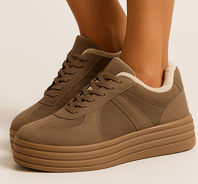 BRĄZOWE SNEAKERSY OCIEPLANE BOTKI EKOSKÓRA ROZA 4