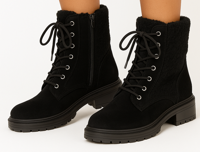 DAMSKIE CZARNE ZAMSZOWE BOTKI TRAPERY OCIEPLANE TULARA 4