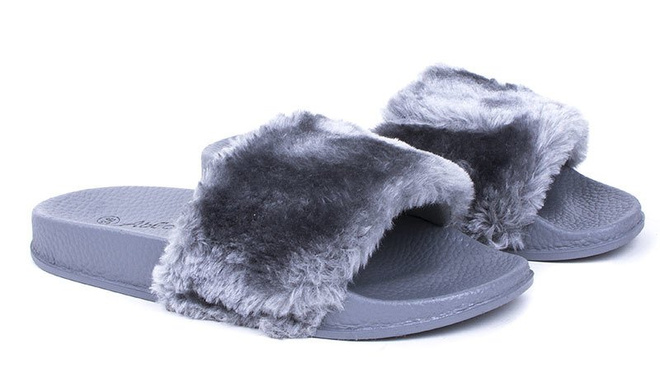 SZARE GUMOWE KLAPKI Z FUTERKIEM RIRI