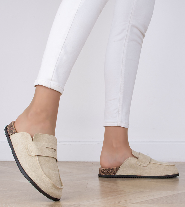 BEŻOWE MOKASYNY KLAPKI ZAMSZOWE DAMSKIE LORIA 6