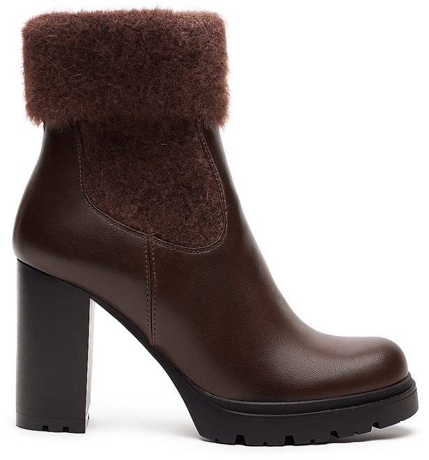  SKÓRZANE BRĄZOWE BOTKI NA OBCASIE NA SŁUPKU OCIEPLANE BIGI 1