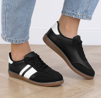 CZARNE SNEAKERSY TRAMPKI SKÓRZANE LAURA