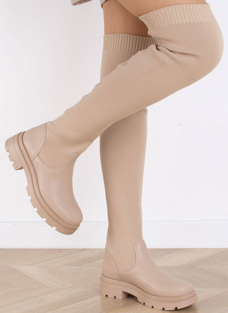 BEŻOWE KOZAKI NA SŁUPKU ELASTYCZNA CHOLEWKA GLORIA