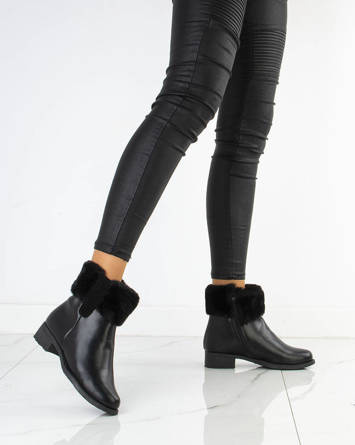 CZARNE BOTKI Z FUTERKIEM DAMSKIE EKOSKÓRA