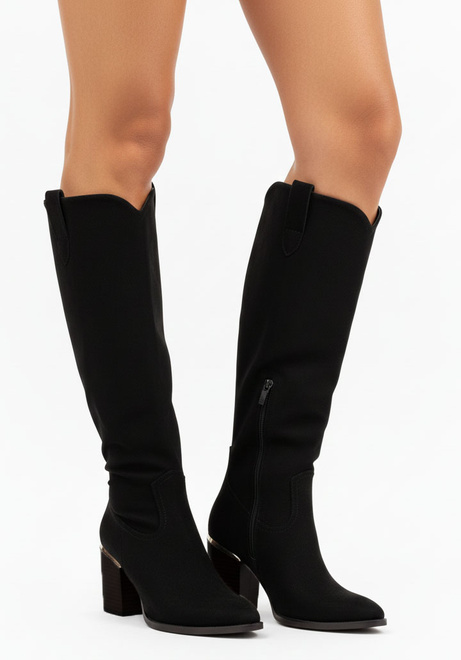 DAMSKIE CZARNE WYSOKIE KOZAKI ZAMSZOWE NA SŁUPKU