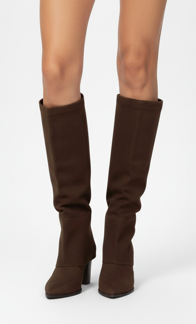 DAMSKIE BRĄZOWE WYSOKIE KOZAKI ZAMSZOWE NA SŁUPKU 5