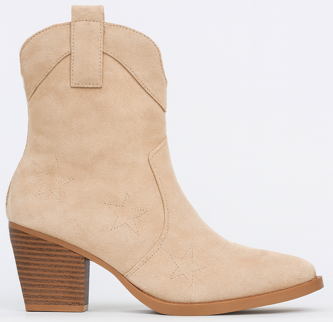 BEŻOWE ZAMSZOWE WYSOKIE KOWBOJKI BOTKI SŁUPEK DORITA 1