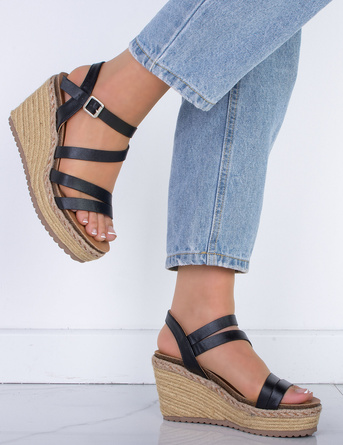 CZARNE DAMSKIE SANDAŁY NA KOTURNIE ESPADRYLE LULU
